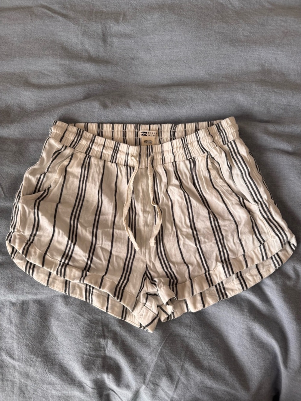 Billabong Cream and Black Striped Drawstring Women's Shorts - linen like